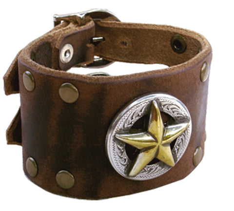 Handmade Leather Western Star Wristband with Double Buckle-Wristbands-Handmade'n Leather